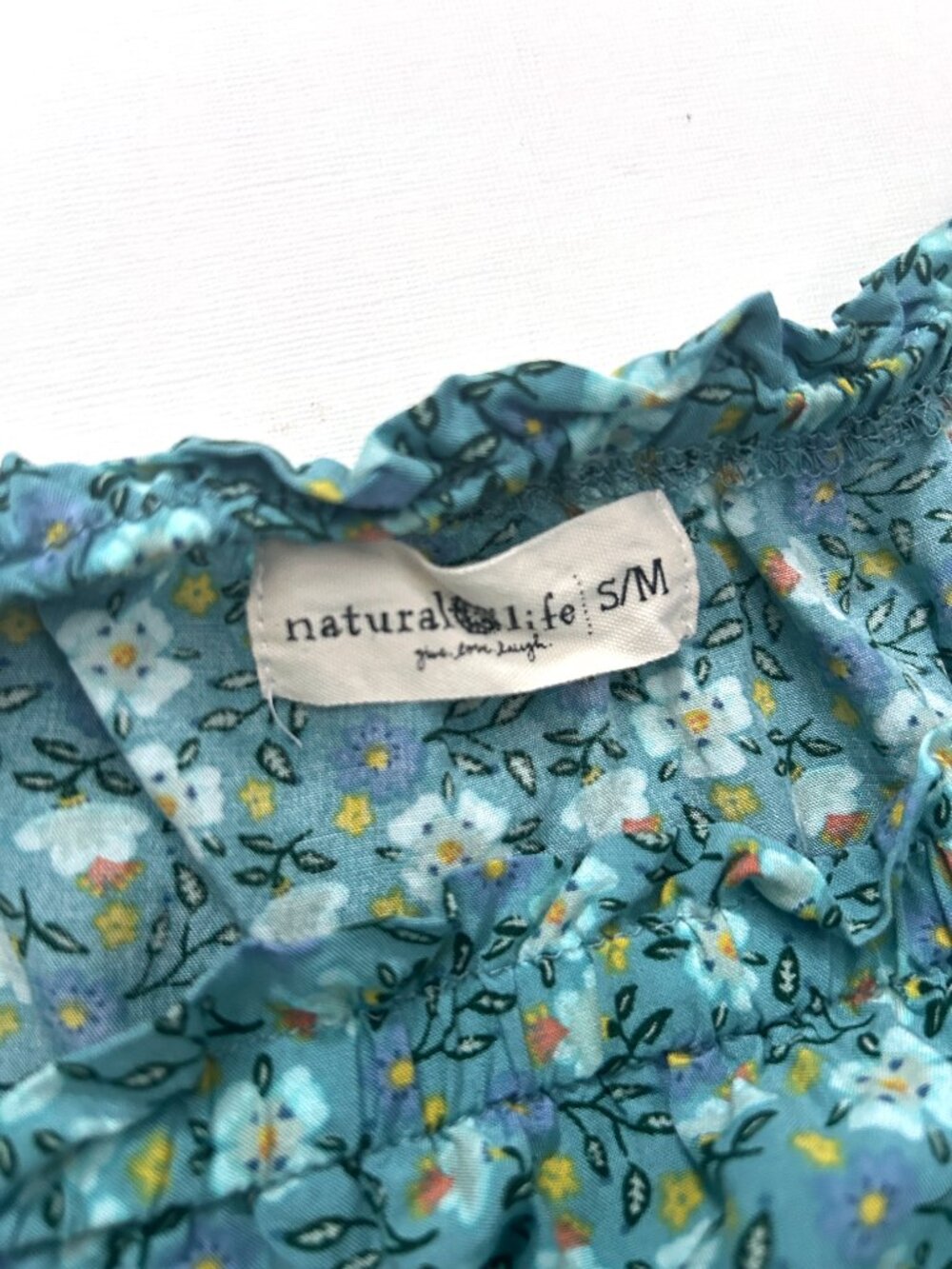 Natural Life Strapless Boho Mini Dress Floral Elastic Waist Beachy Pom Pom S/M - Picture 5 of 8
